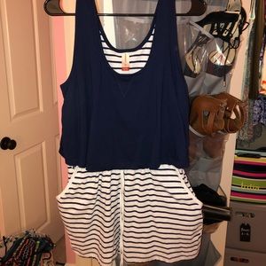 Navy and white striped tank top style romper